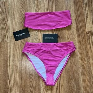 PrettyLittleThing Pink Strapless Bandeau Bikini